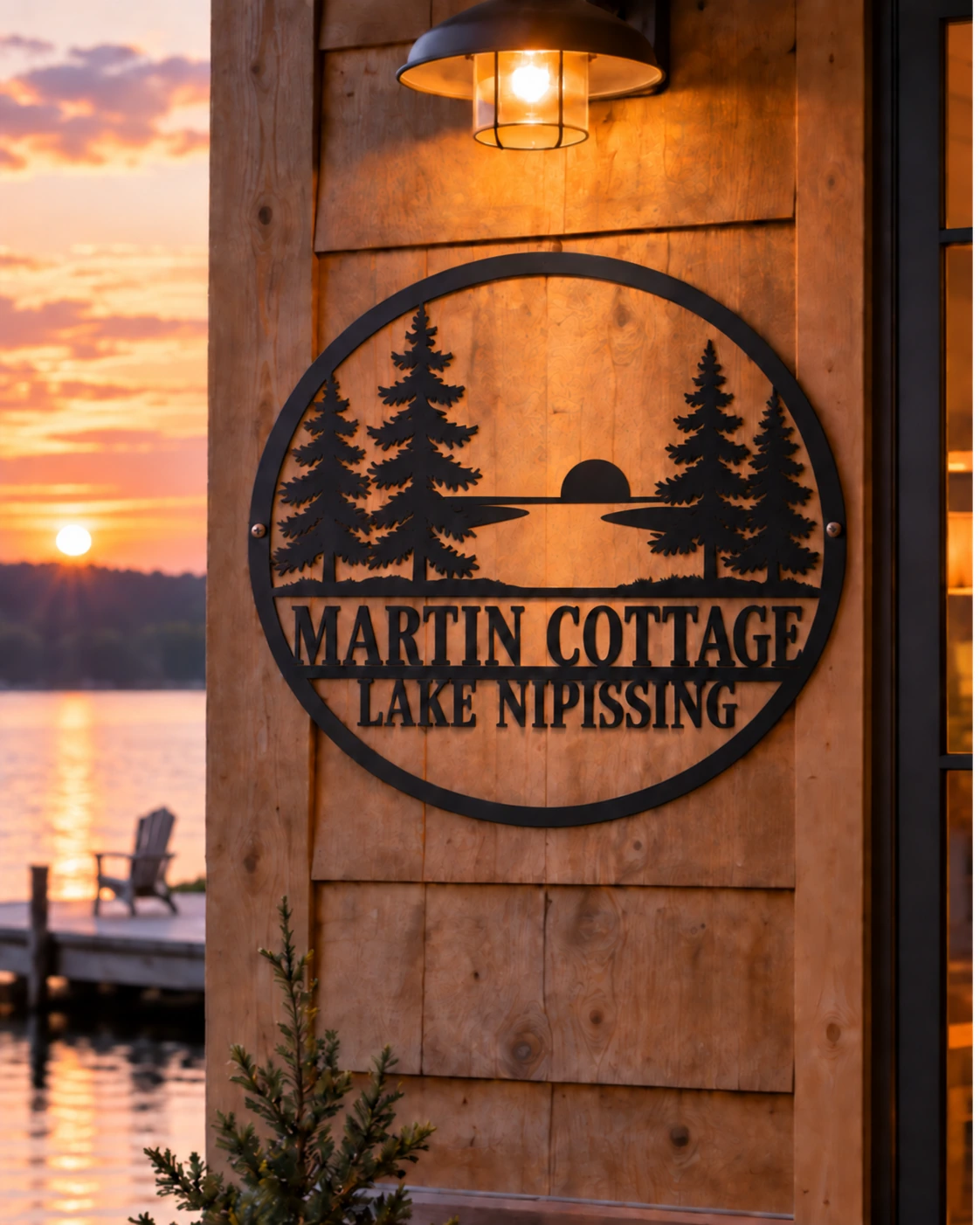 Martin Cottage Lake Nipissing metal sign at sunset