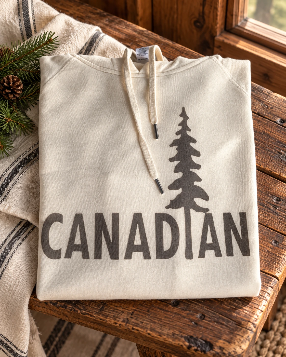 Canadian Hoodie or T-Shirt displayed in a warm styled setting