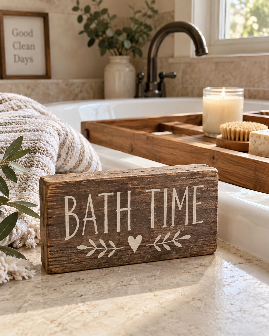 Bath Time displayed in a warm styled setting