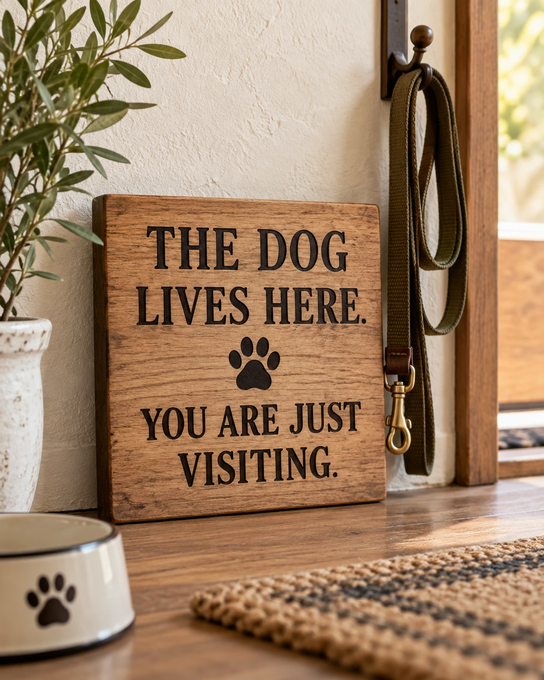 The Dog Lives Here displayed in a warm styled setting