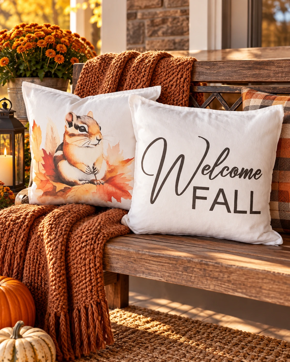 Fall Pillows Insert or Full Pillow displayed in a warm styled setting
