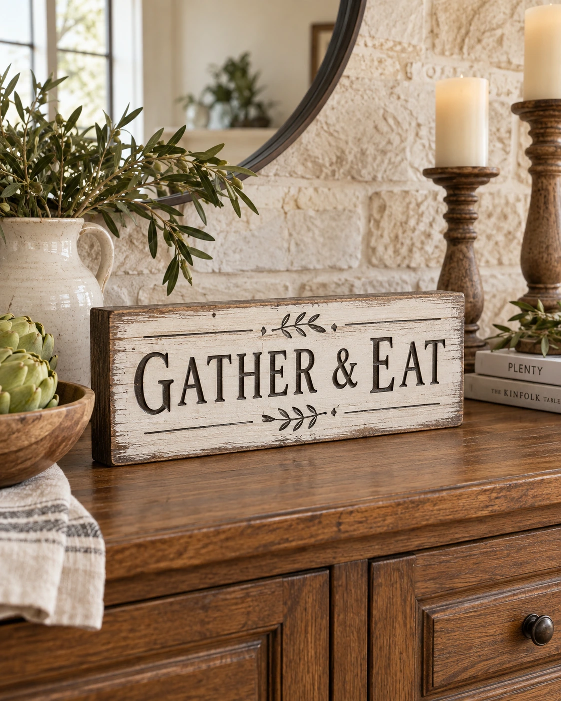 Gather & Eat displayed in a warm styled setting
