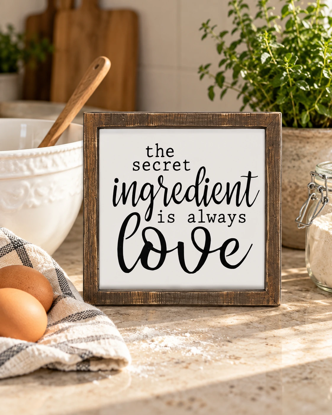 Kitchen Mini Signs displayed in a warm styled setting