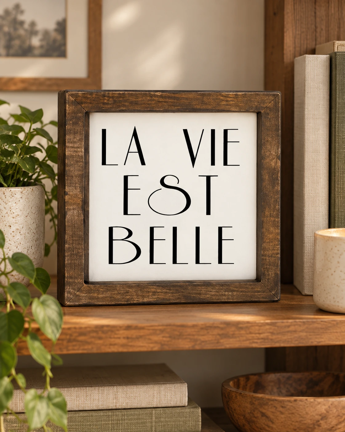 Rustic French Mini Signs - Handcrafted Wooden Charm displayed in a warm styled setting