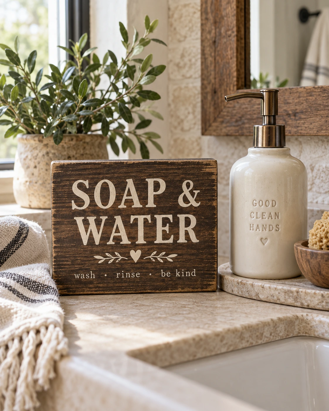 Soap & Water displayed in a warm styled setting