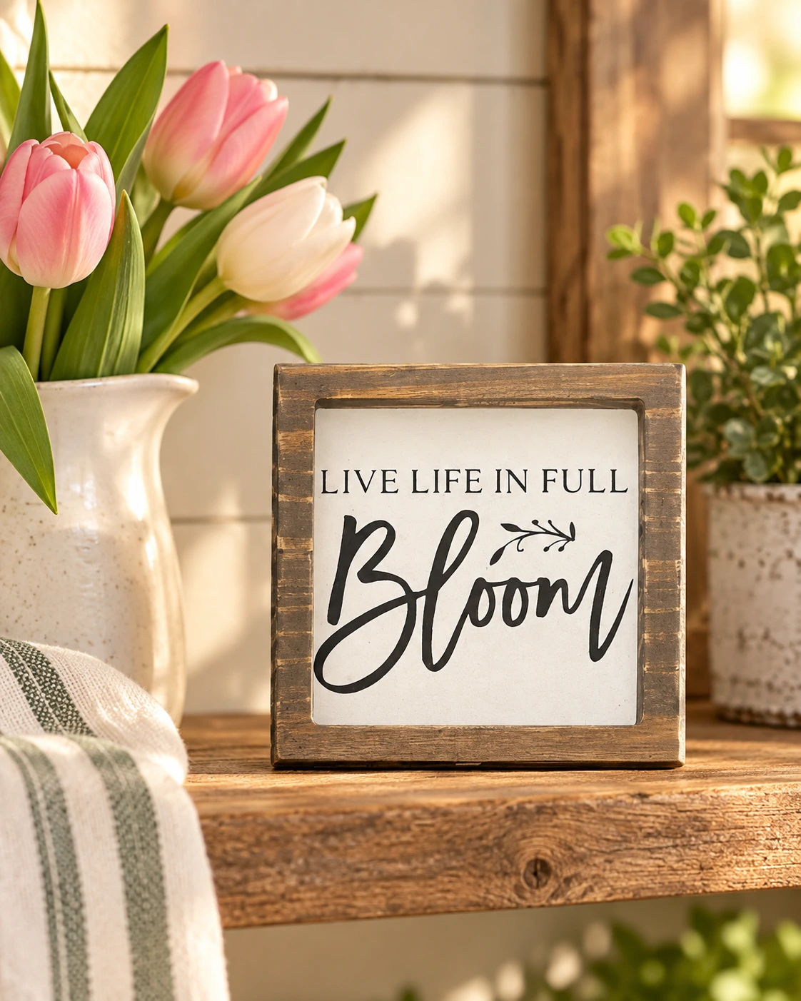 Spring Mini-Signs displayed in a warm styled setting