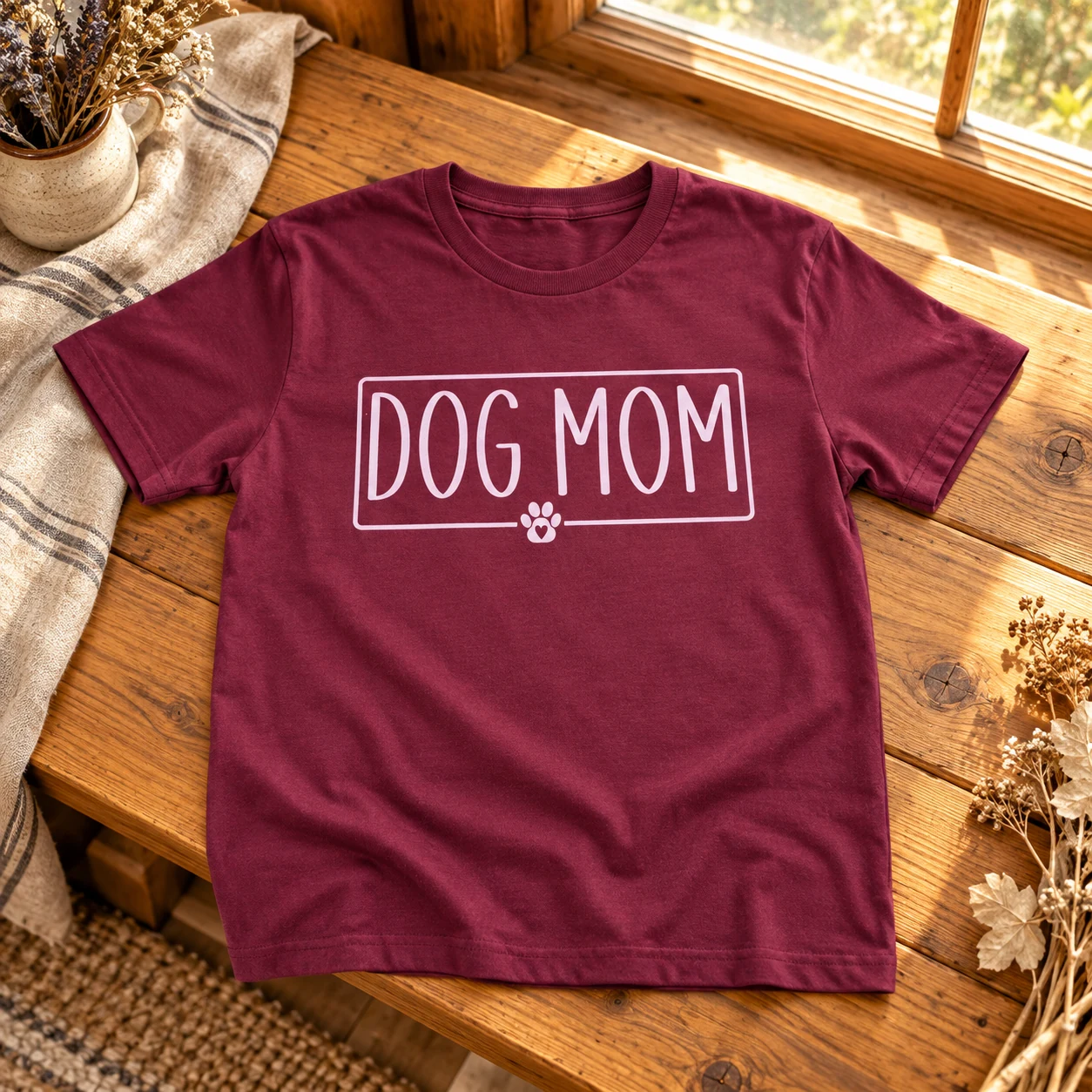 Dog Mom T-Shirt in a warm styled setting