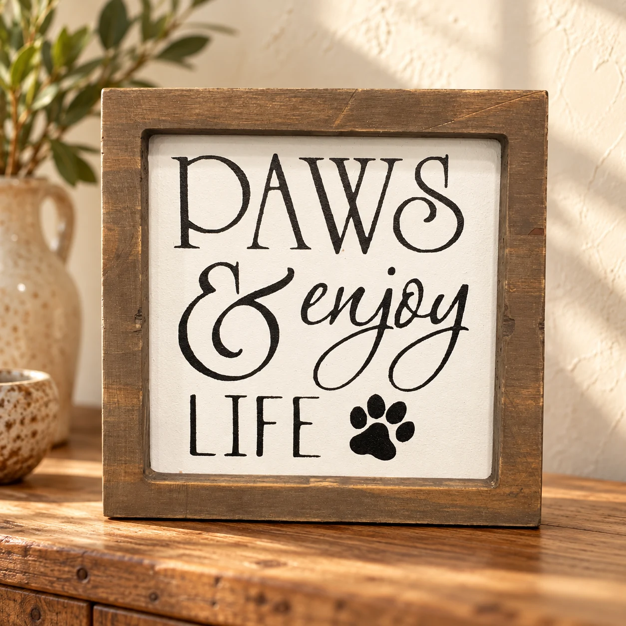 Paws & Enjoy Life in a warm styled setting