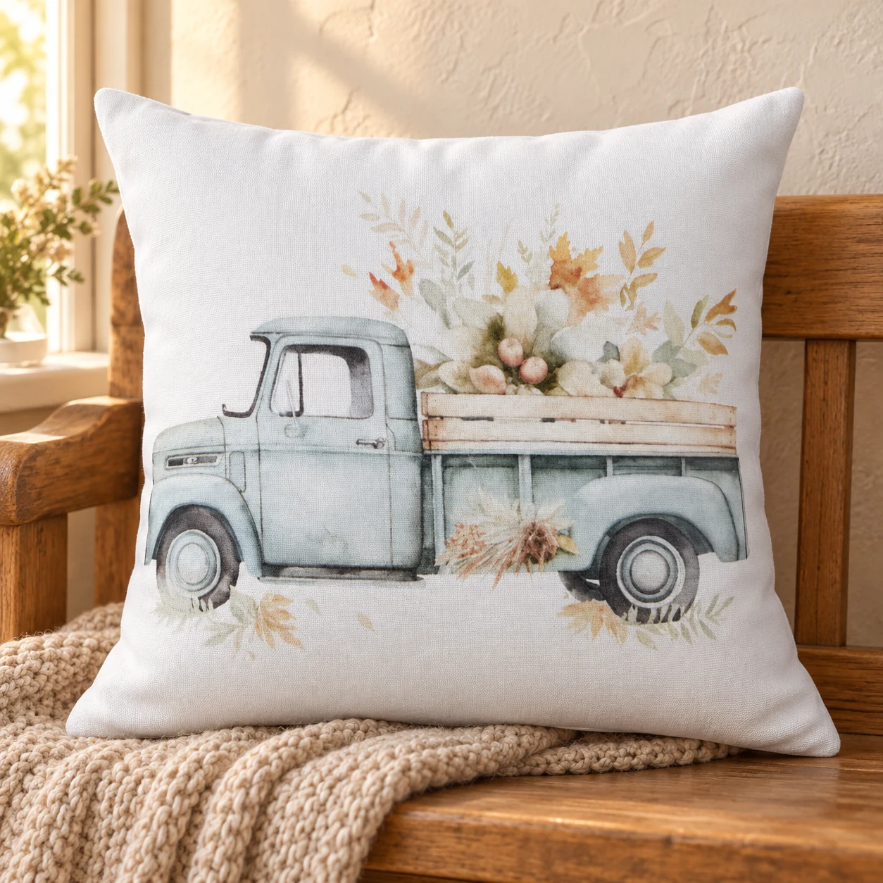 Vintage Harvest Pickup Pillow in a warm styled setting