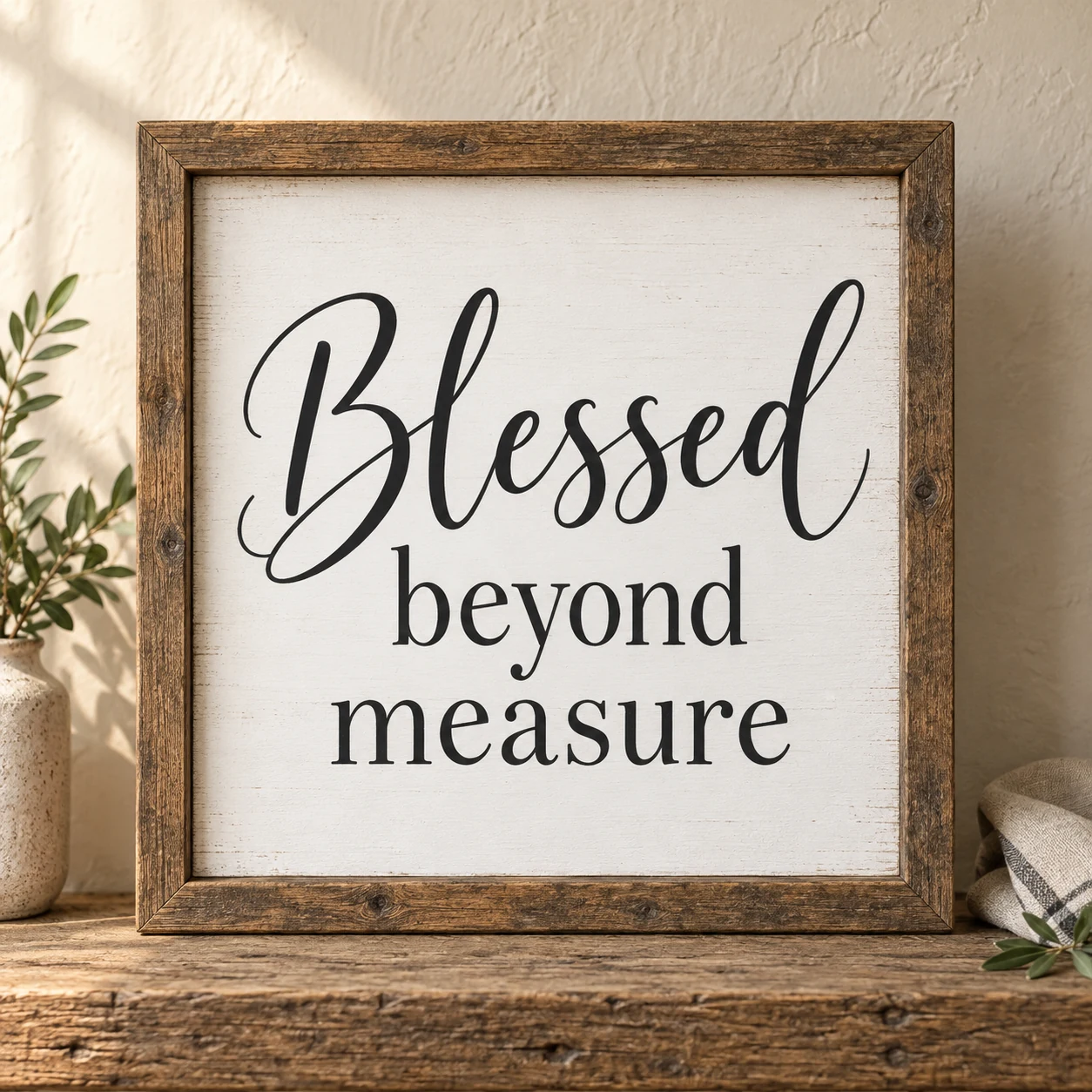Blessed Beyond Measure in a warm styled setting