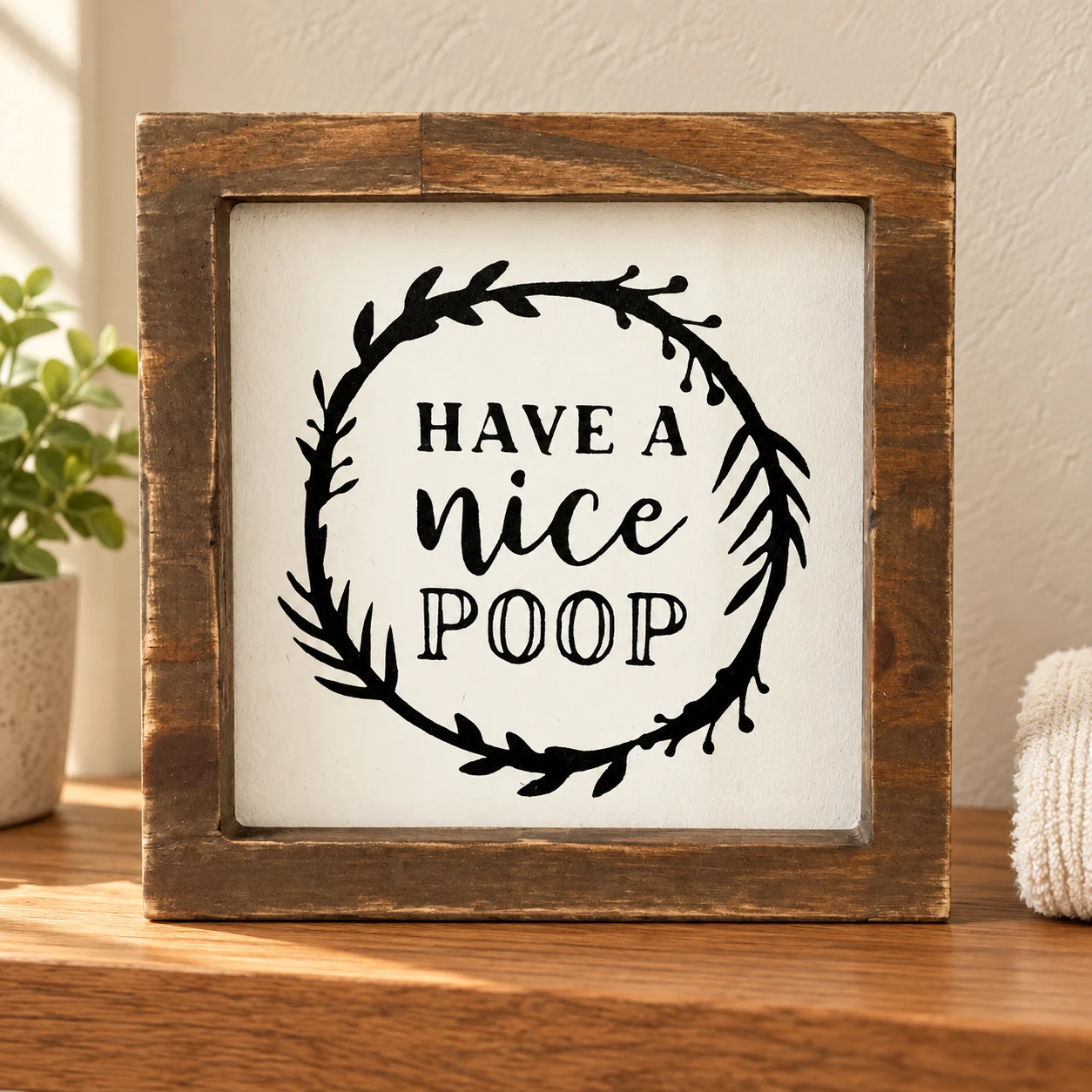 Have a Nice Poop in a warm styled setting