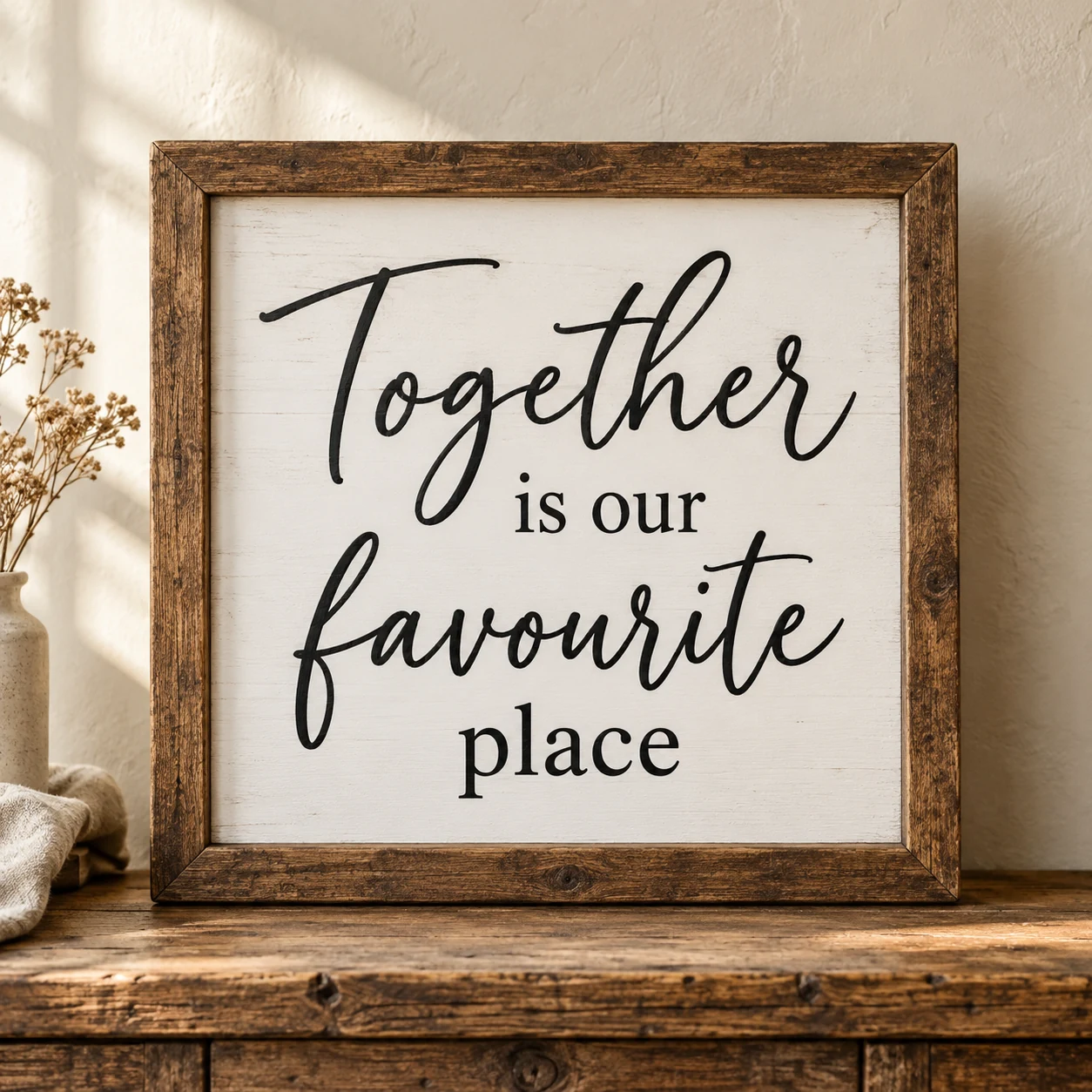 Together Is Our Favourite Place in a warm styled setting