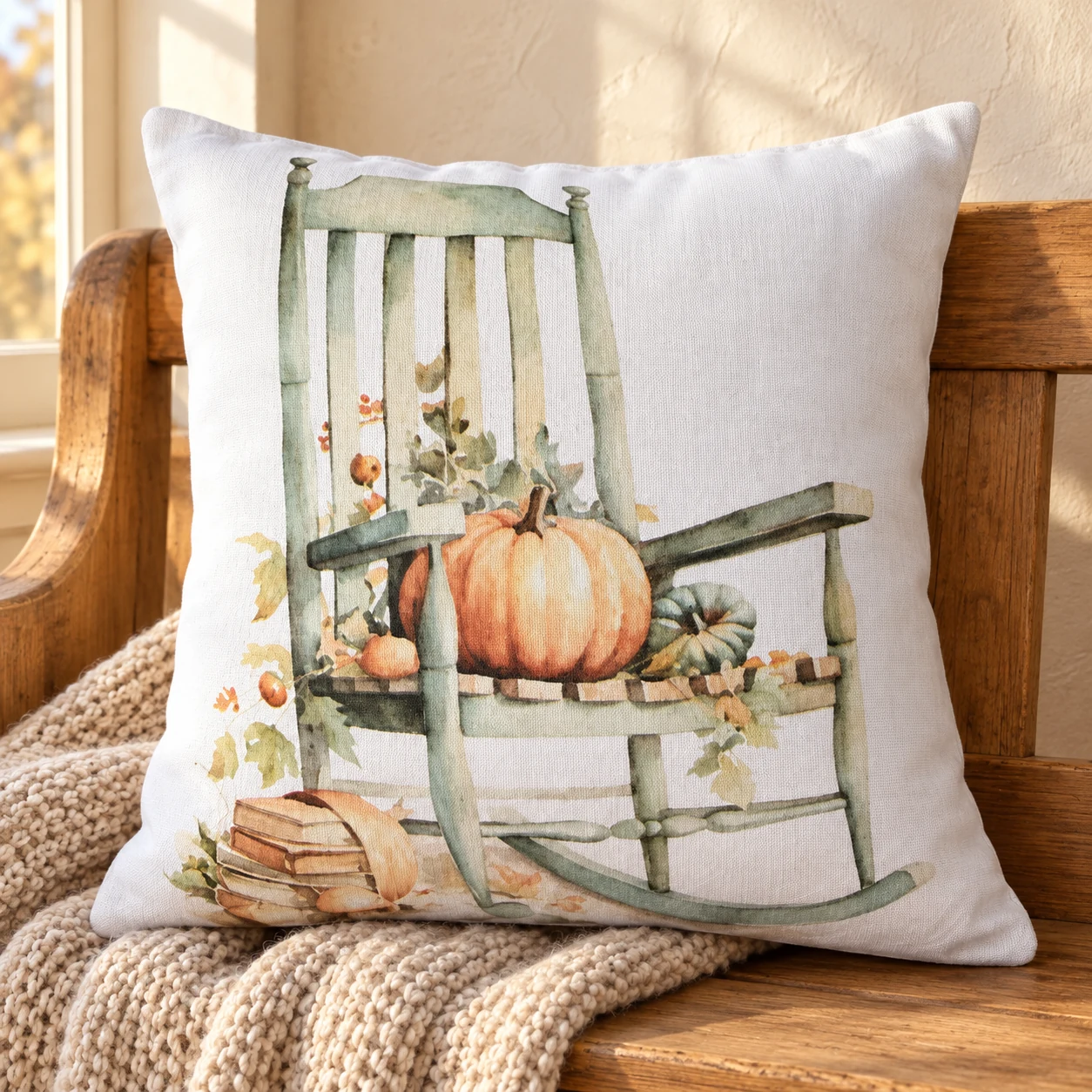Harvest Rocking Chair Pillow in a warm styled setting