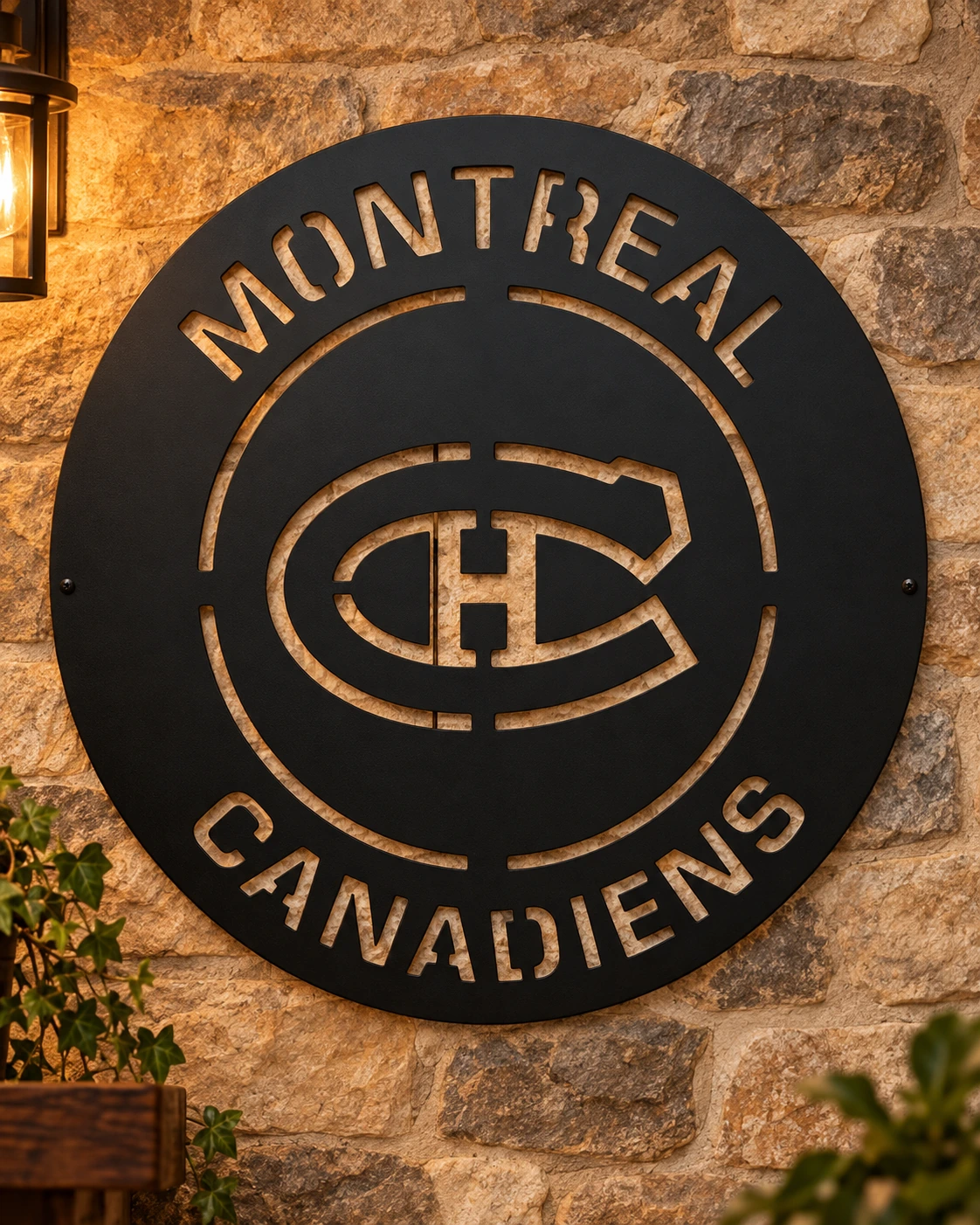 Montréal Canadiens metal sign in a warm rustic setting
